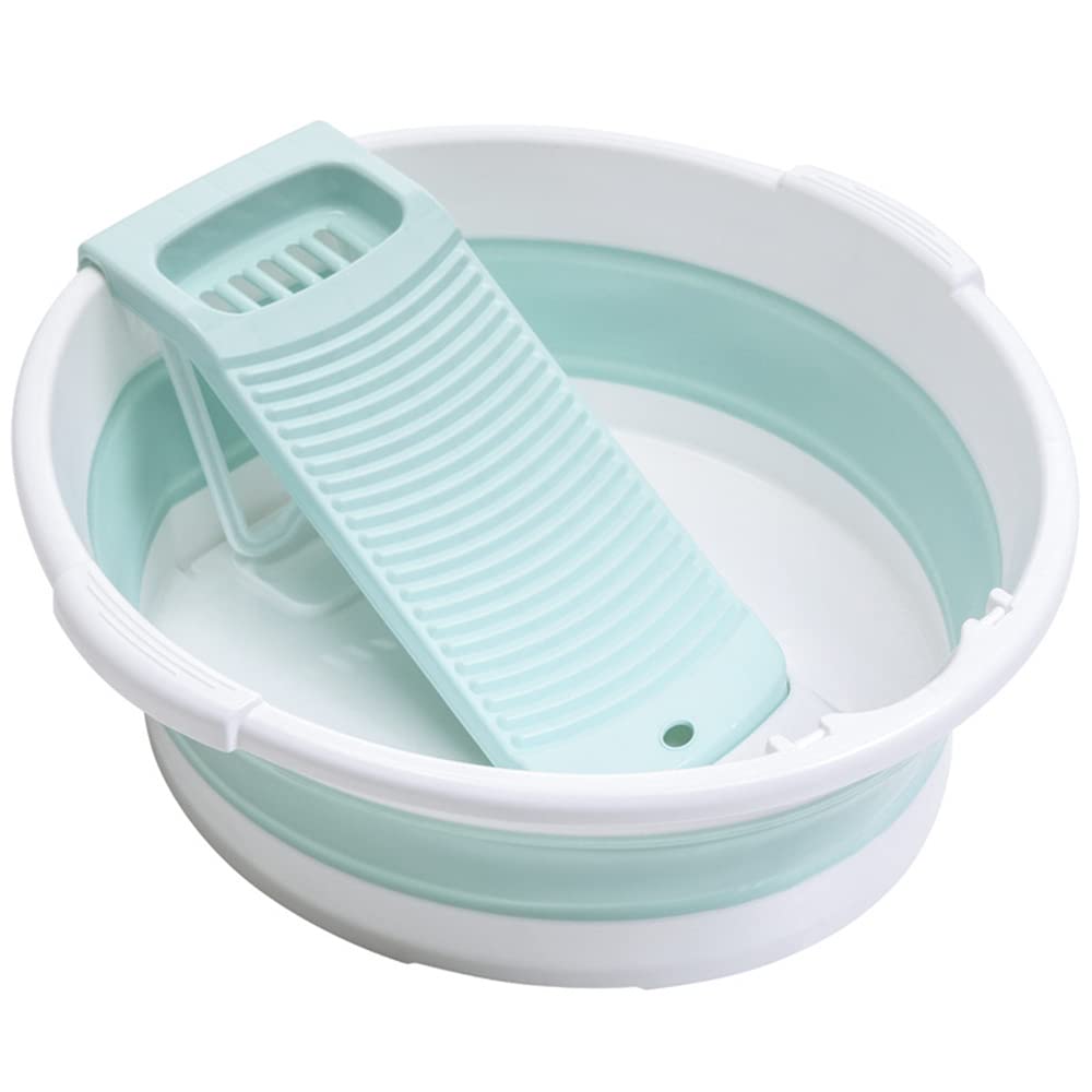 Collapsible Washboard Basin for Hand Washing Clothes, Non-Slip Washtub with Integrated Washboard