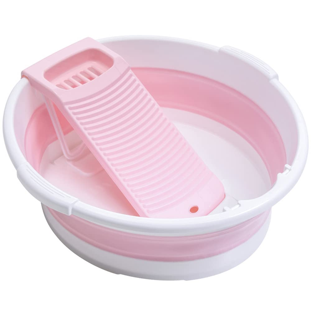 Collapsible Washboard Basin for Hand Washing Clothes, Non-Slip Washtub with Integrated Washboard