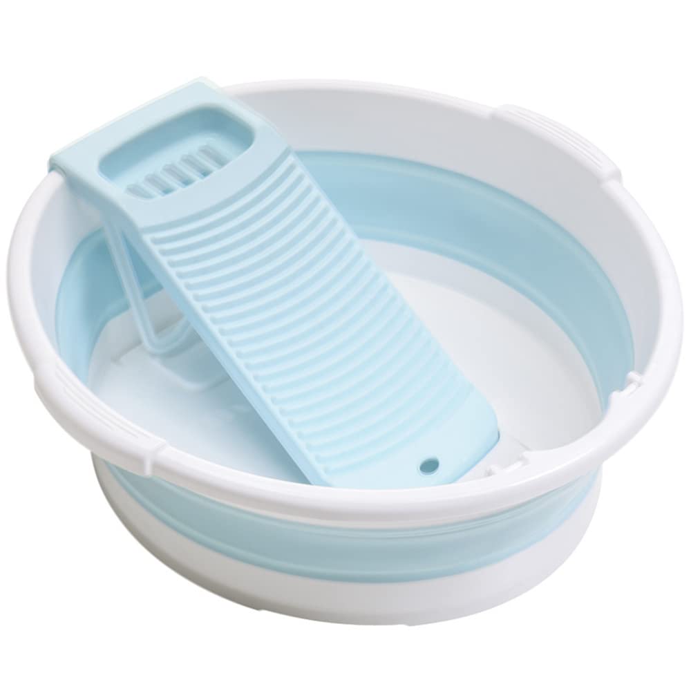 Collapsible Washboard Basin for Hand Washing Clothes, Non-Slip Washtub with Integrated Washboard
