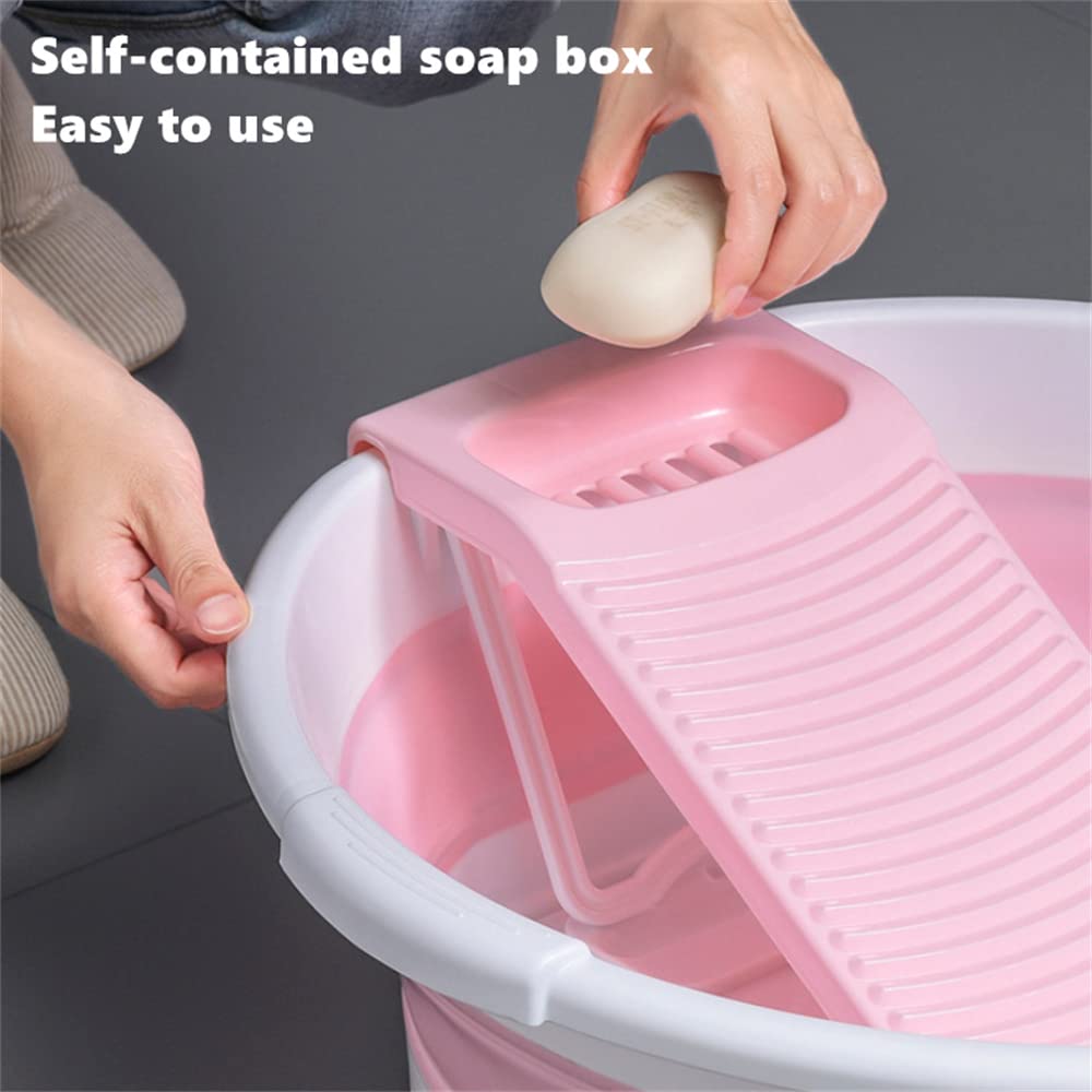 Collapsible Washboard Basin for Hand Washing Clothes, Non-Slip Washtub with Integrated Washboard