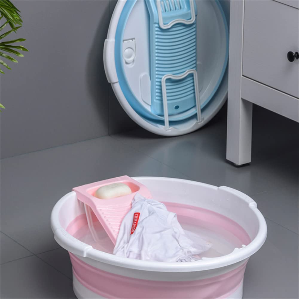 Collapsible Washboard Basin for Hand Washing Clothes, Non-Slip Washtub with Integrated Washboard