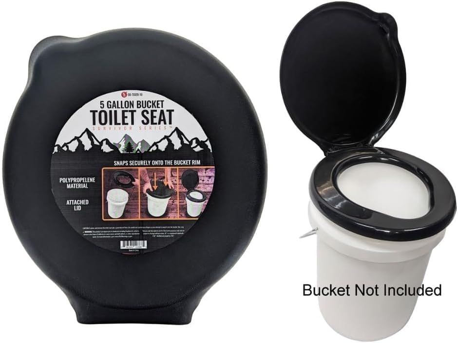 Portable Black Plastic Toilet Seat Lids, Fits a 5 Gallon Bucket