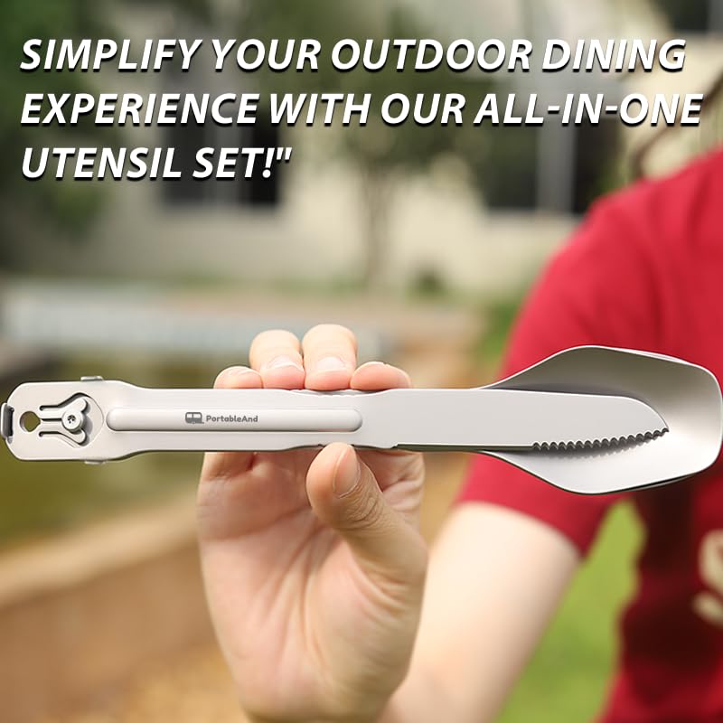 Portable 4-in-1 Camping Utensil Set: Spoon, Spork, Knife, Tongs