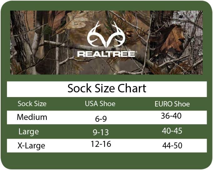 Realtree Mens 60% Merino Wool Boot Socks 2 Pair Pack Men's Shoe Size 9-13