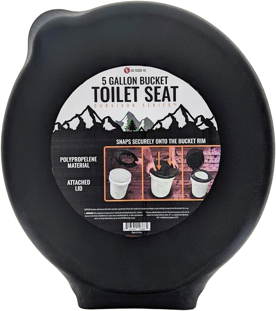 Portable Black Plastic Toilet Seat Lids, Fits a 5 Gallon Bucket