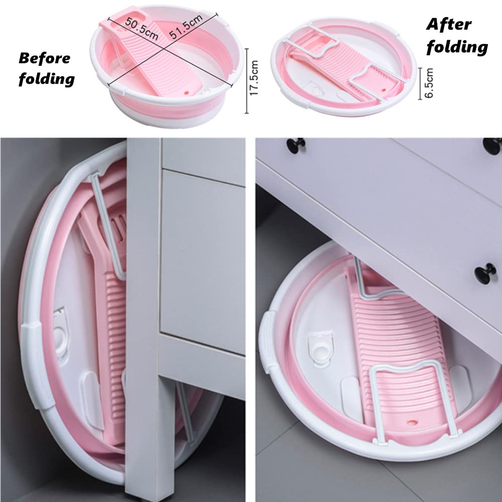Collapsible Washboard Basin for Hand Washing Clothes, Non-Slip Washtub with Integrated Washboard