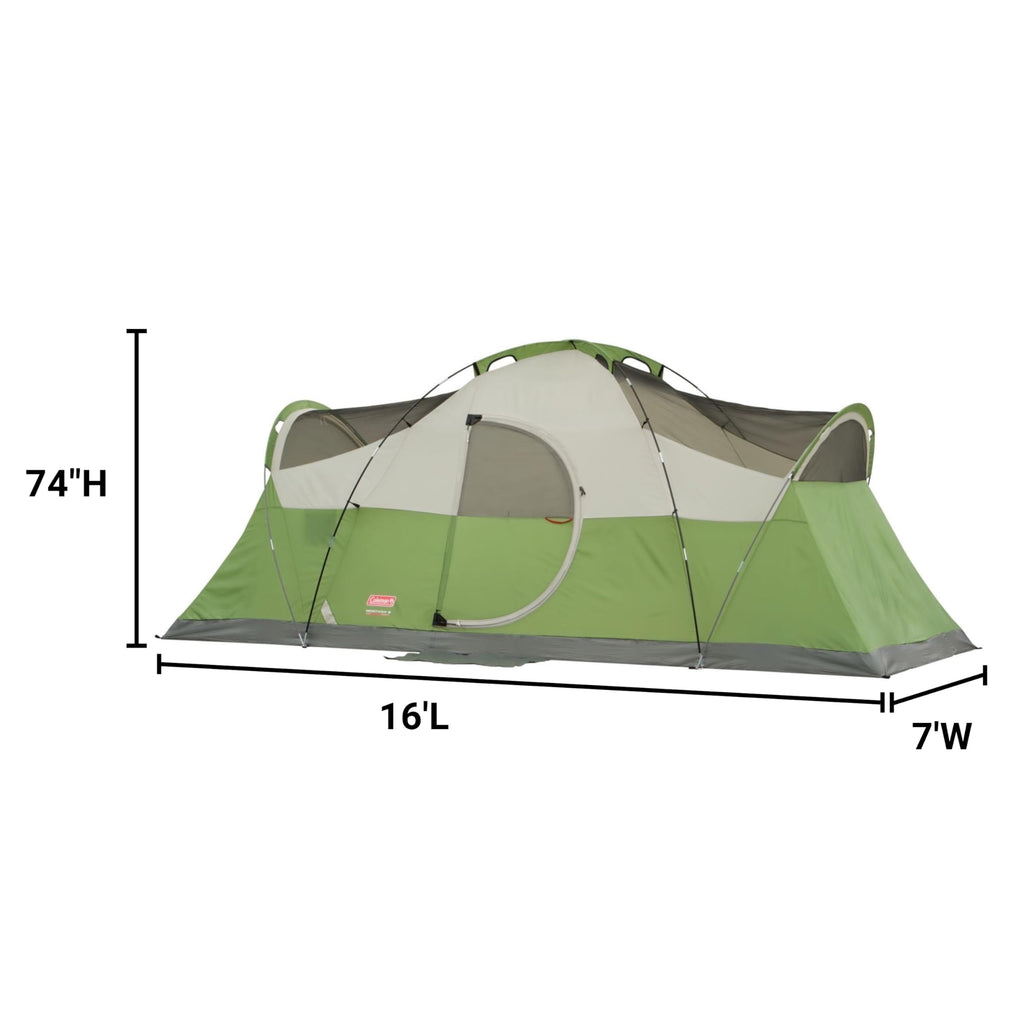 Coleman Montana 8-Person Camping Tent with Rainfly, Weatherproof Family Tent Sets Up in 15 Mins, Fits Multiple Airbeds