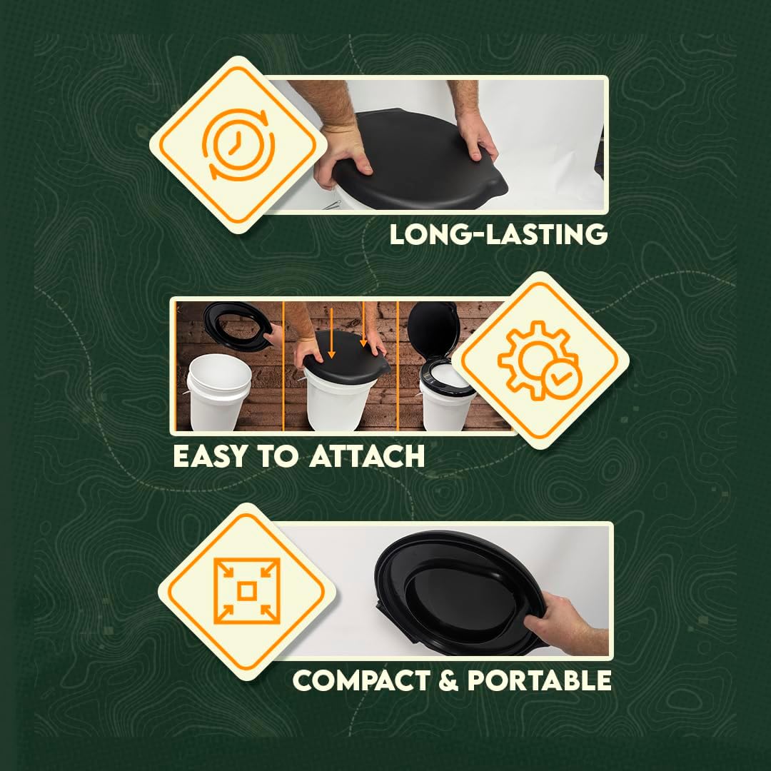 Portable Black Plastic Toilet Seat Lids, Fits a 5 Gallon Bucket