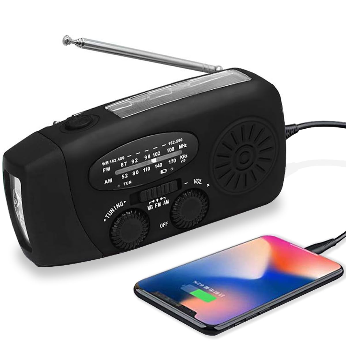 Emergency Weather AM FM Hand Crank Wind up Radio with SOS, 2000mAh Led Flashlight