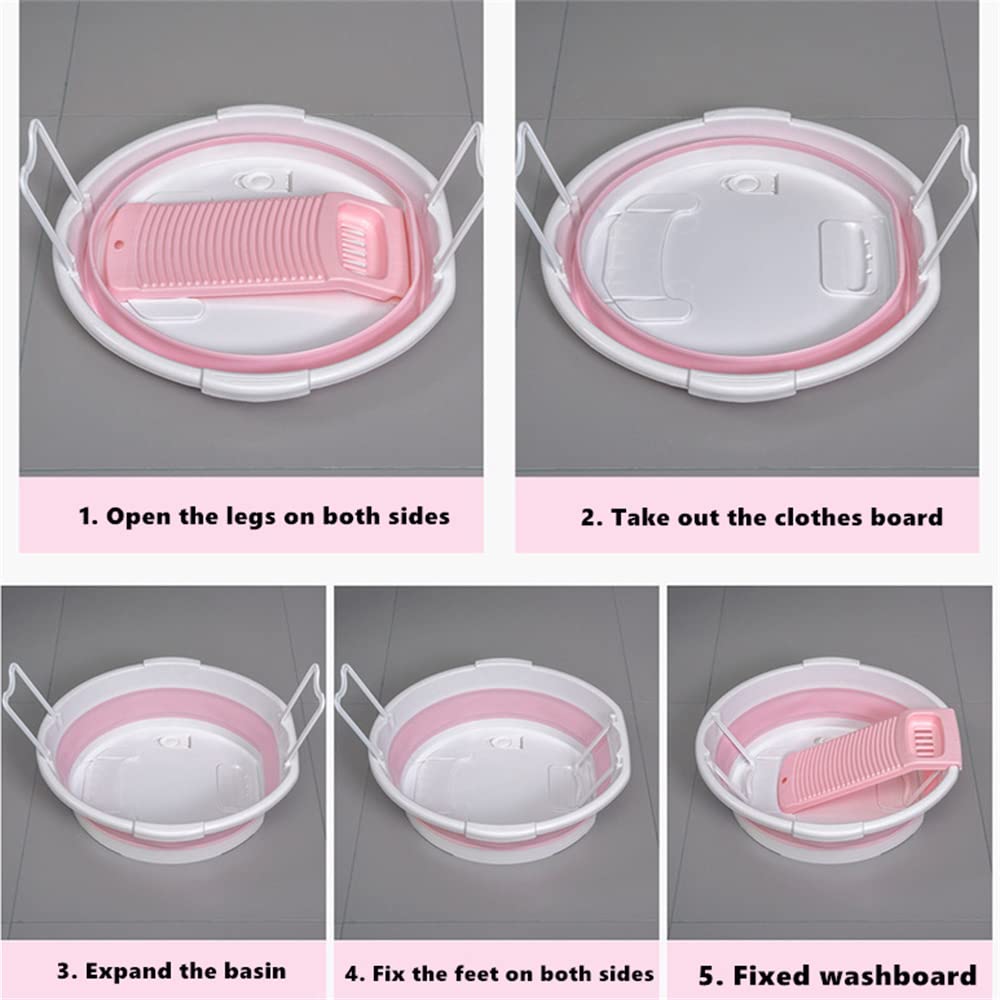 Collapsible Washboard Basin for Hand Washing Clothes, Non-Slip Washtub with Integrated Washboard