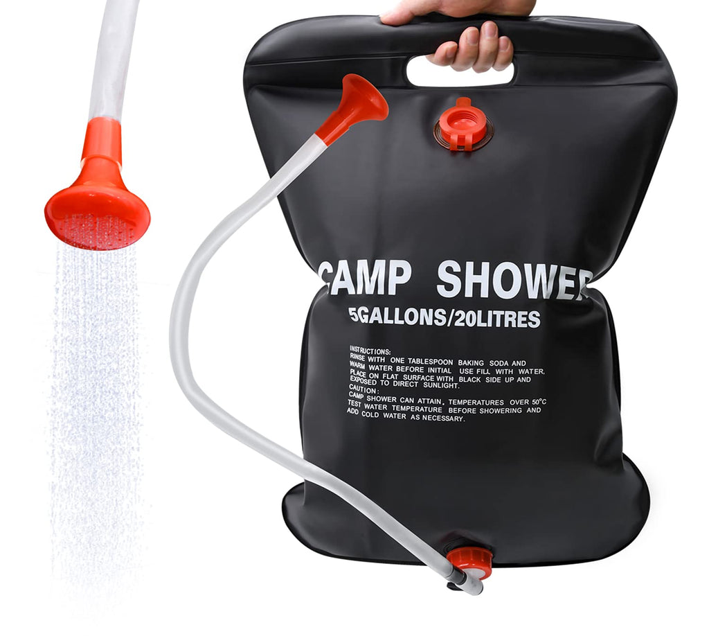 5 Gallons/20L Camping Shower Bag, Portable Shower Bag with Removable Hose and On-Off Switchable