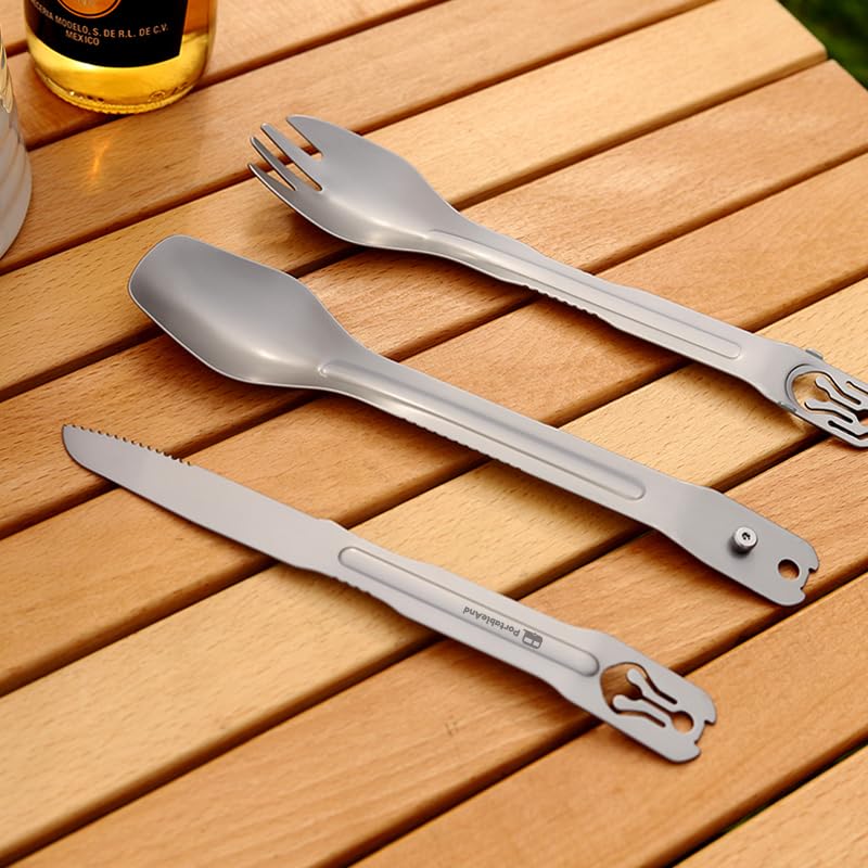 Portable 4-in-1 Camping Utensil Set: Spoon, Spork, Knife, Tongs