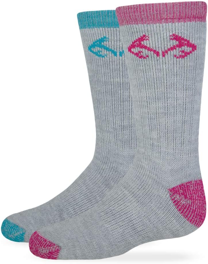 Realtree Girls Kids Merino Blend Boot Socks (2 Pair), Gray/Teal, Small