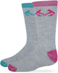 Realtree Girls Kids Merino Blend Boot Socks (2 Pair), Gray/Teal, Small