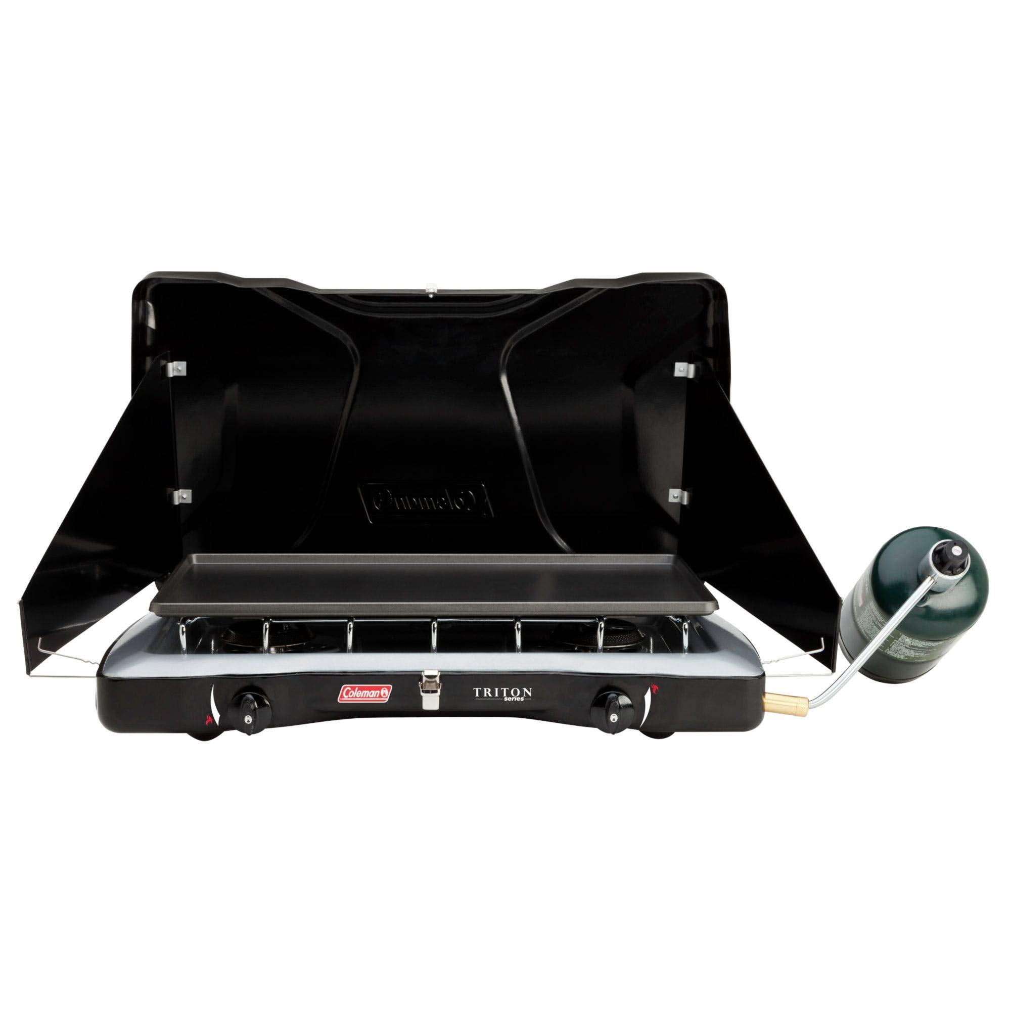 Coleman Triton 2-Burner Propane Stove, Portable Camping Cooktop with 2 Adjustable Burners & Wind Guards