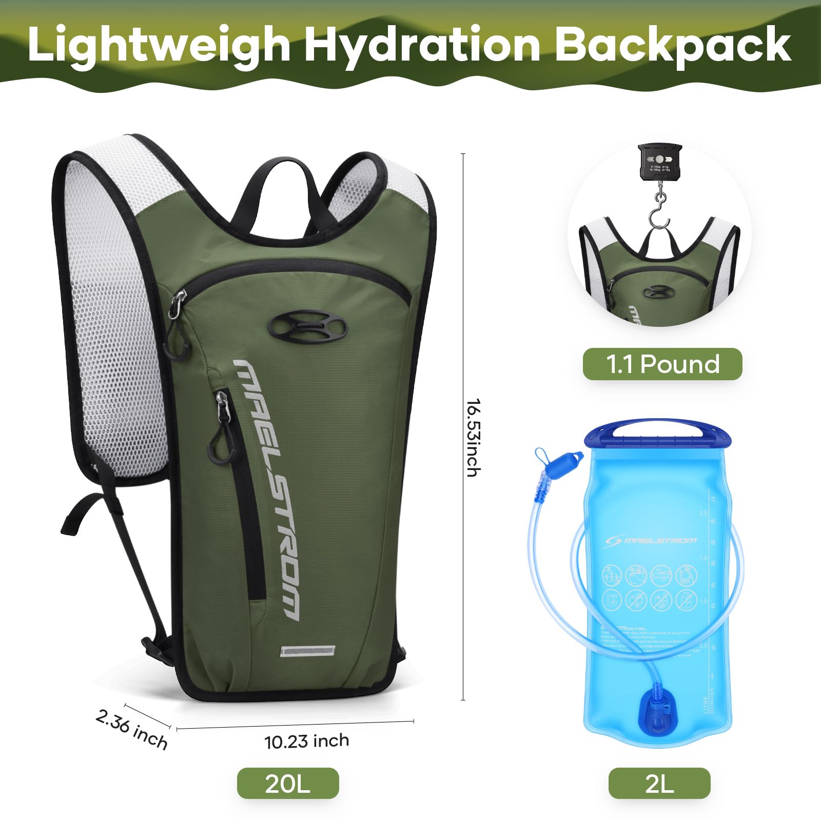 Hydration Vest,  Hiking Backpack with 2L Water Bladder