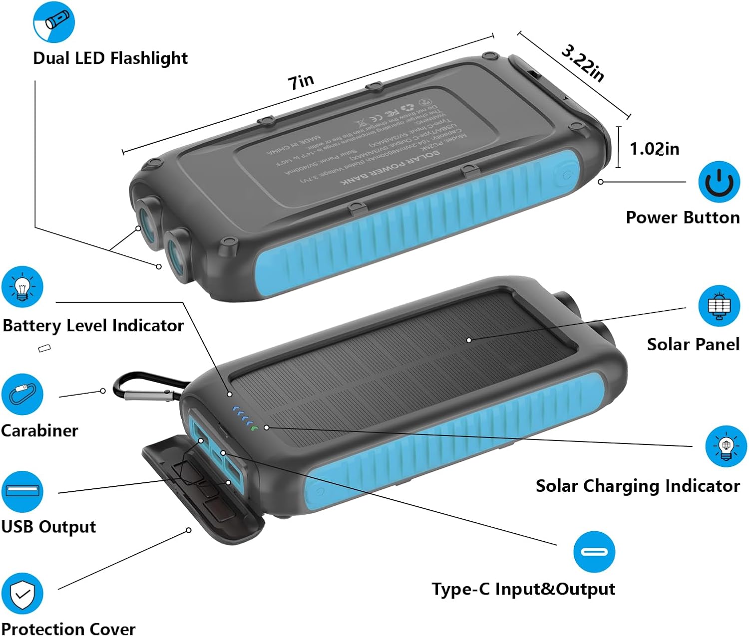 Solar Charger Power Bank 15W Waterproof