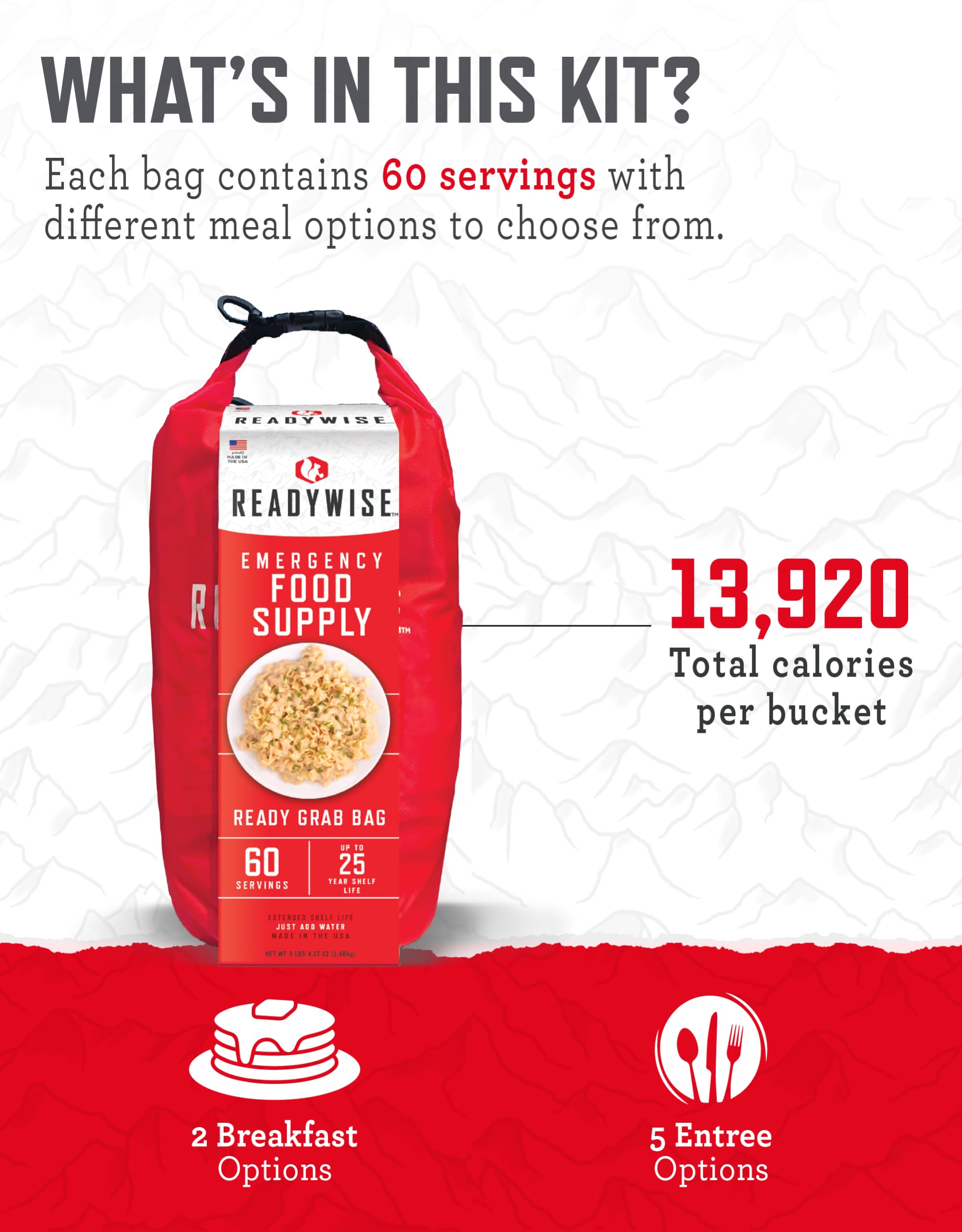 ReadyWise 7 Day Emergency Food Supply – 60 Servings Grab Bag