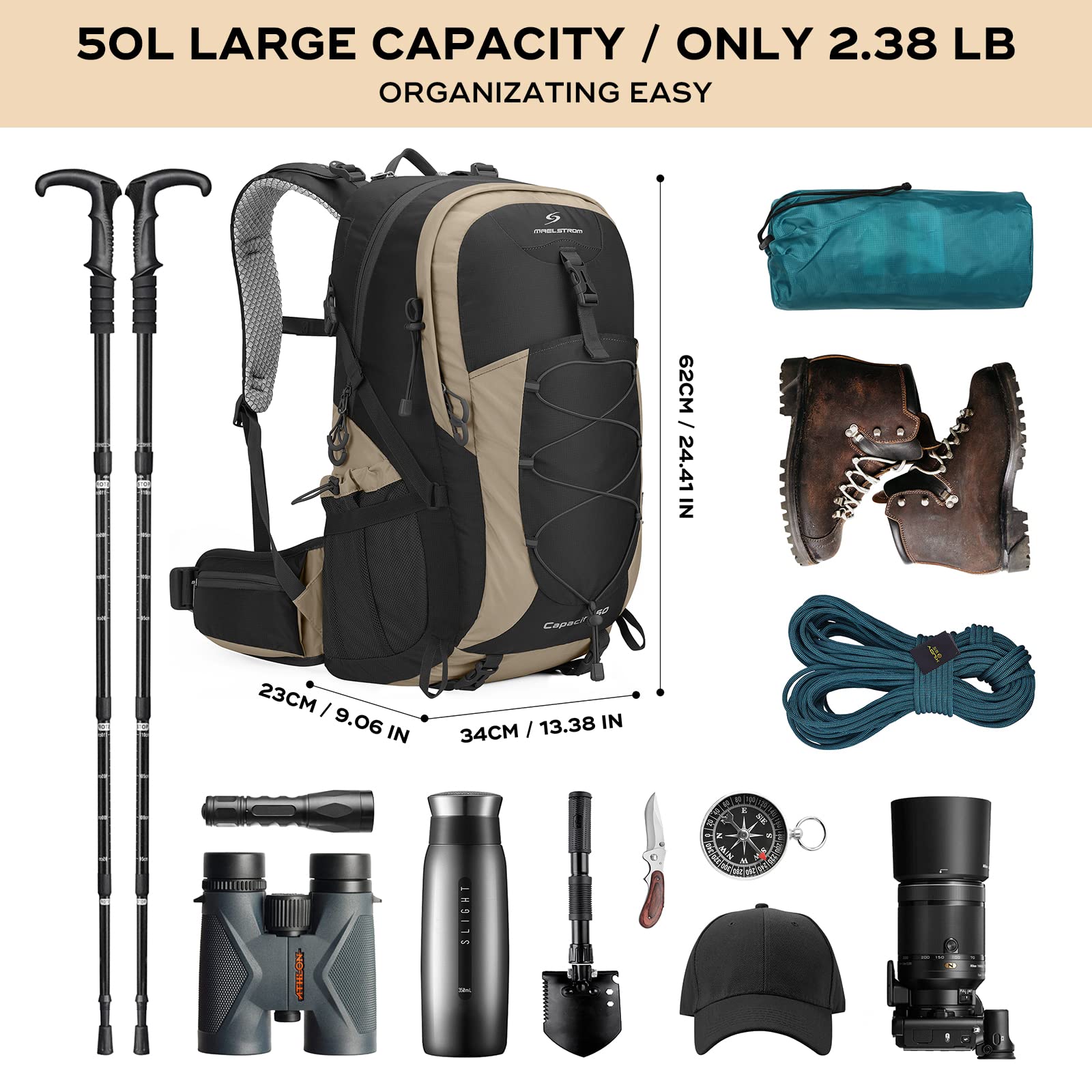 Waterproof Hiking Pack with Rain Cover