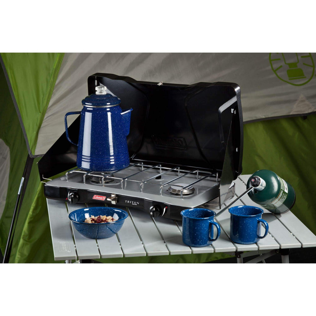 Coleman Triton 2-Burner Propane Stove, Portable Camping Cooktop with 2 Adjustable Burners & Wind Guards