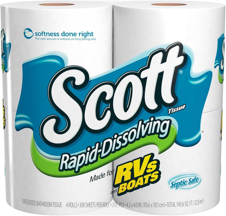 Scott Rapid-Dissolving Toilet Paper, Septic-Safe, for RVs and Boats, Biodegradable