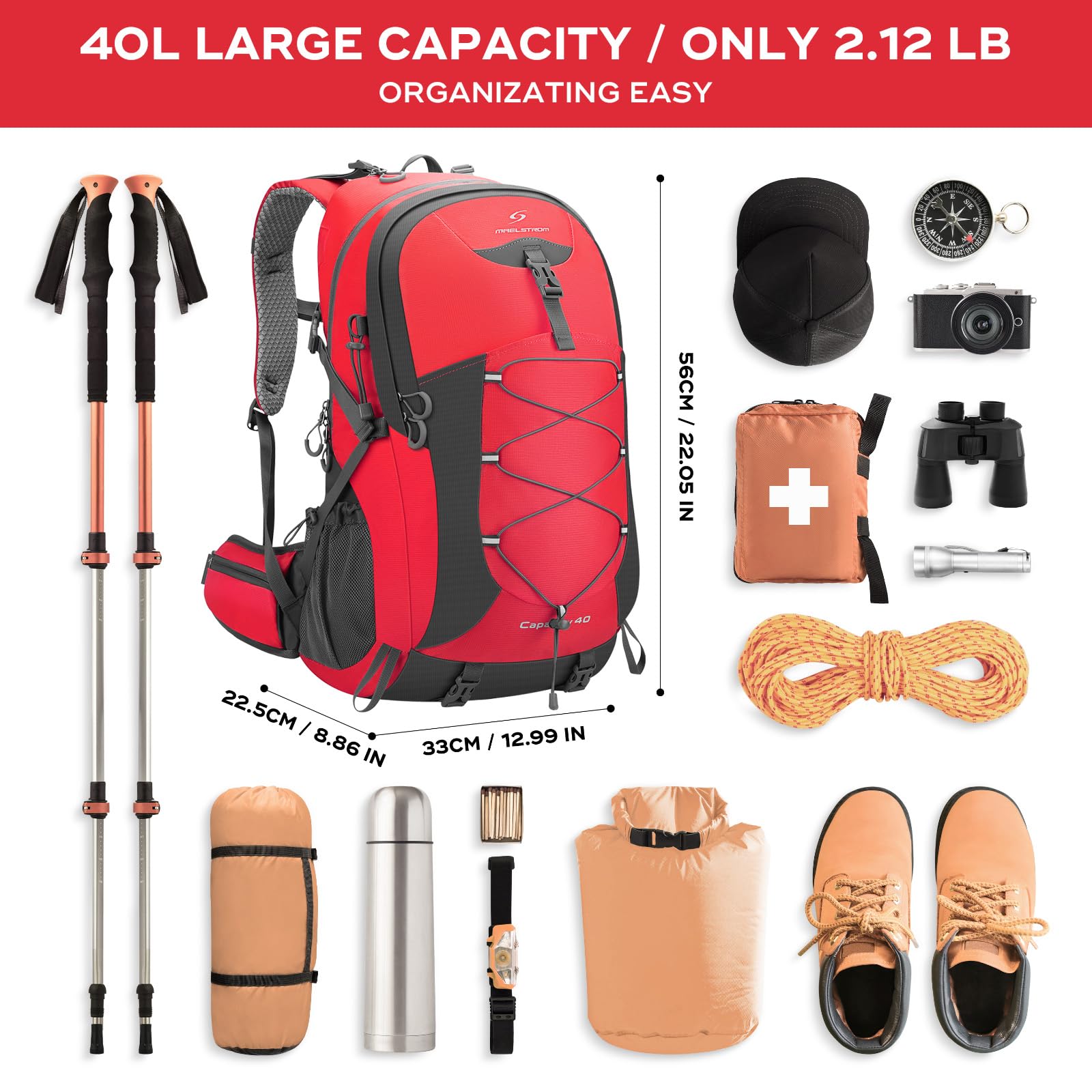 Waterproof Hiking Pack with Rain Cover