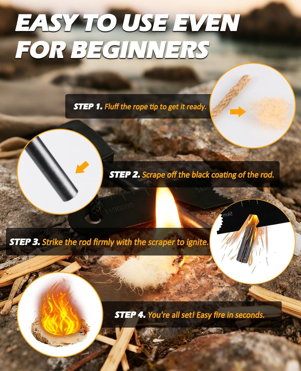 5 in 1 Ferro Rod Fire Starter Kit