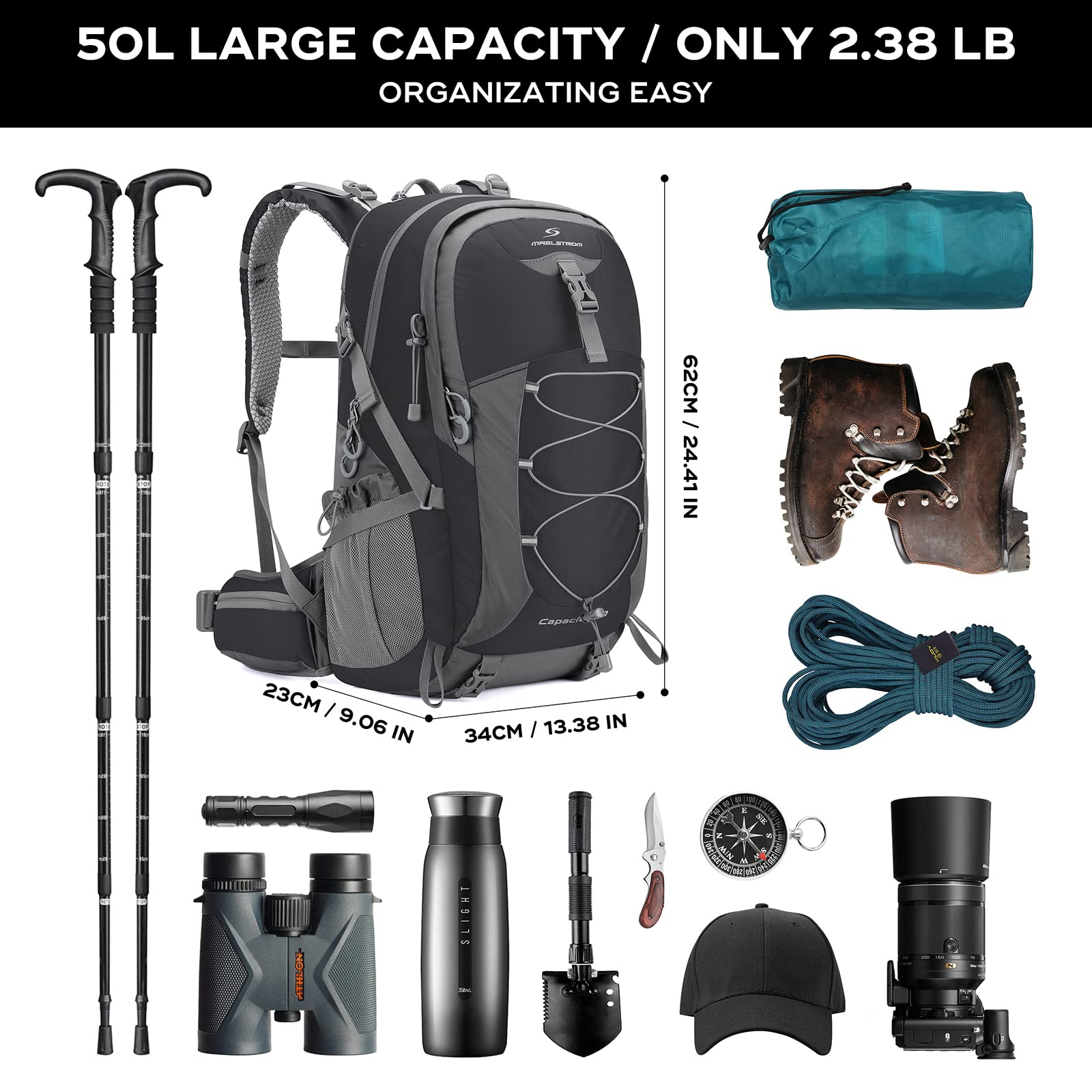 Waterproof Hiking Pack with Rain Cover