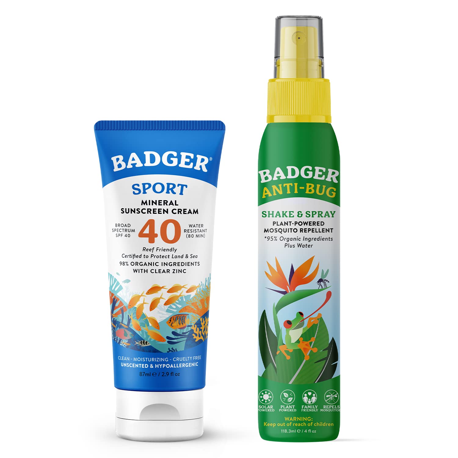 Badger Mineral Sunscreen & Bug Spray Combo - SPF 40 Reef Safe w/Zinc Oxide