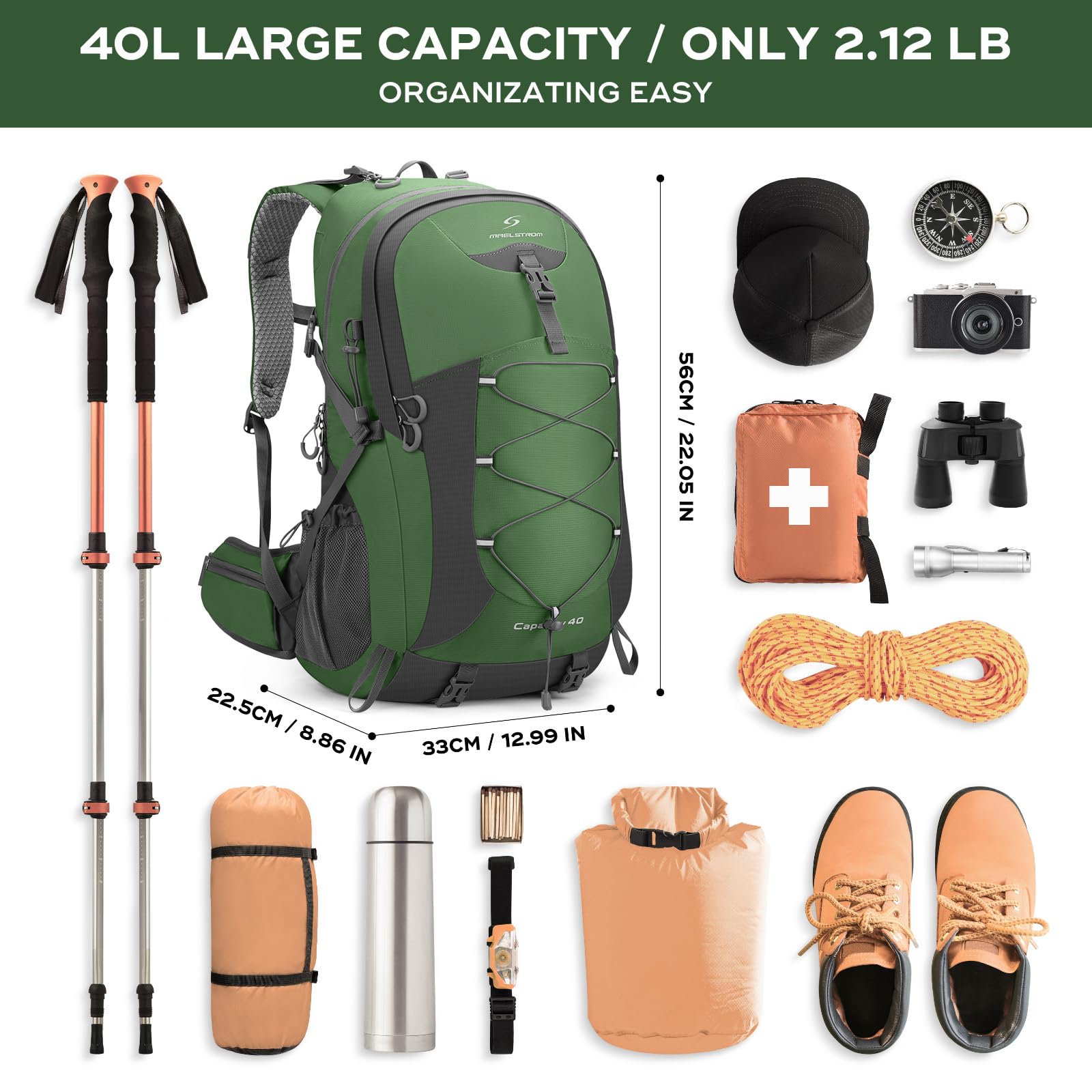 Waterproof Hiking Pack with Rain Cover