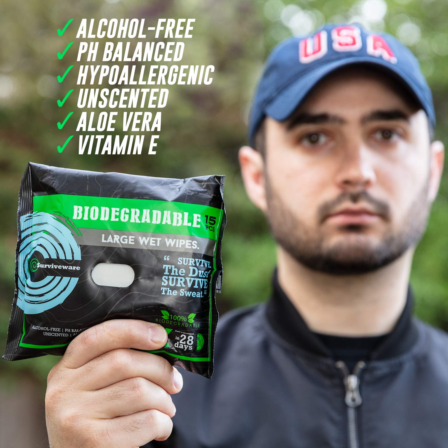 Surviveware Biodegradable Wipes Men or Women - Shower Wet Wipes - 32 Count, Pack of 1