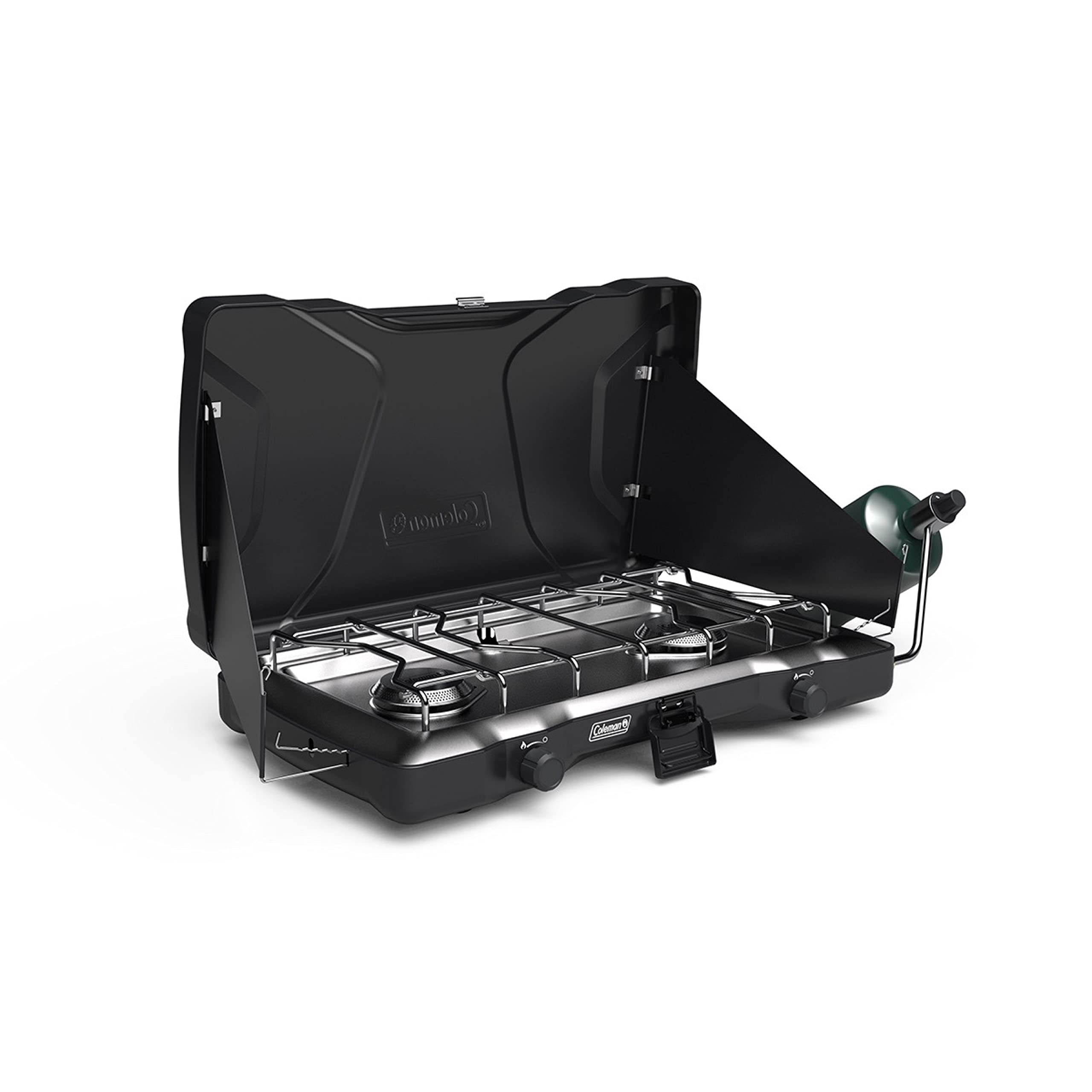 Coleman Triton 2-Burner Propane Stove, Portable Camping Cooktop with 2 Adjustable Burners & Wind Guards