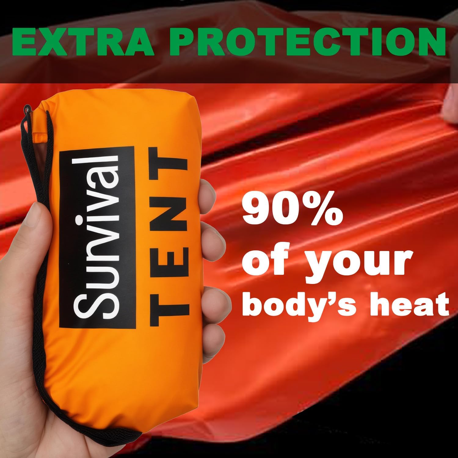 Emergency 2-Person Orange & Gray Survival Tent with Whistle & Paracord