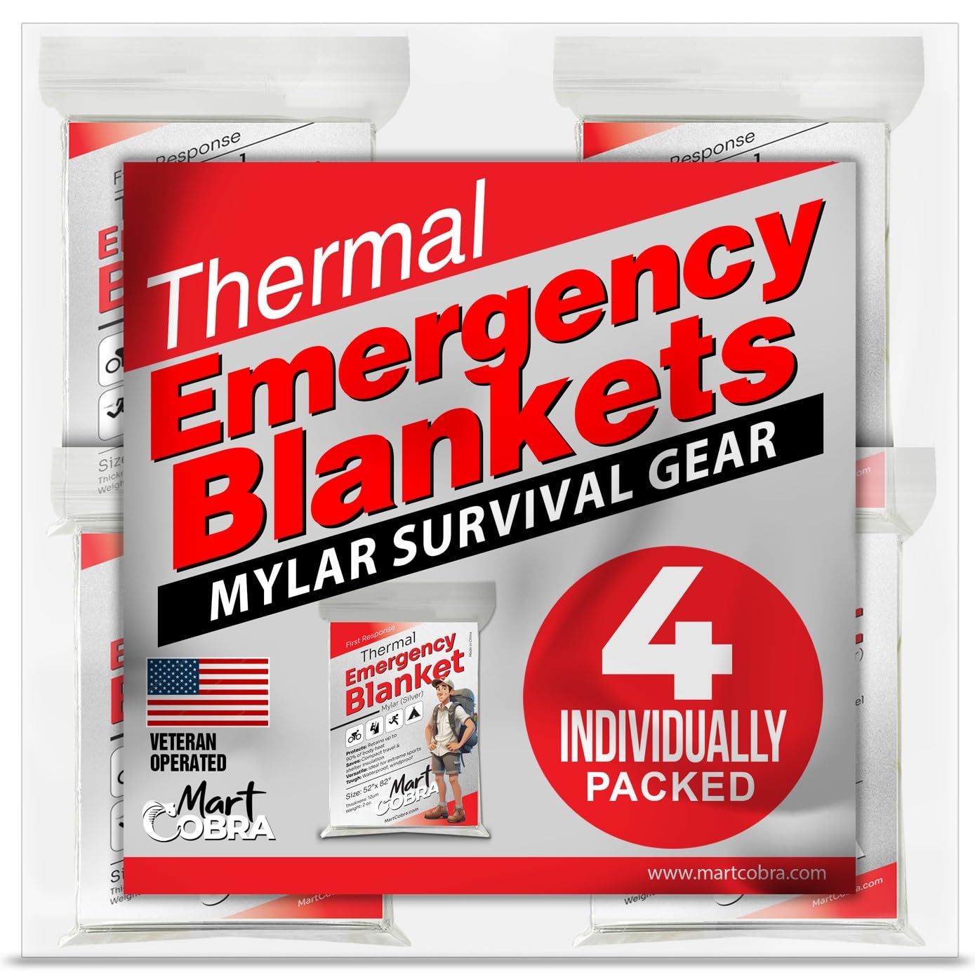 Emergency Blanket 4-Pack Space Mylar Blankets