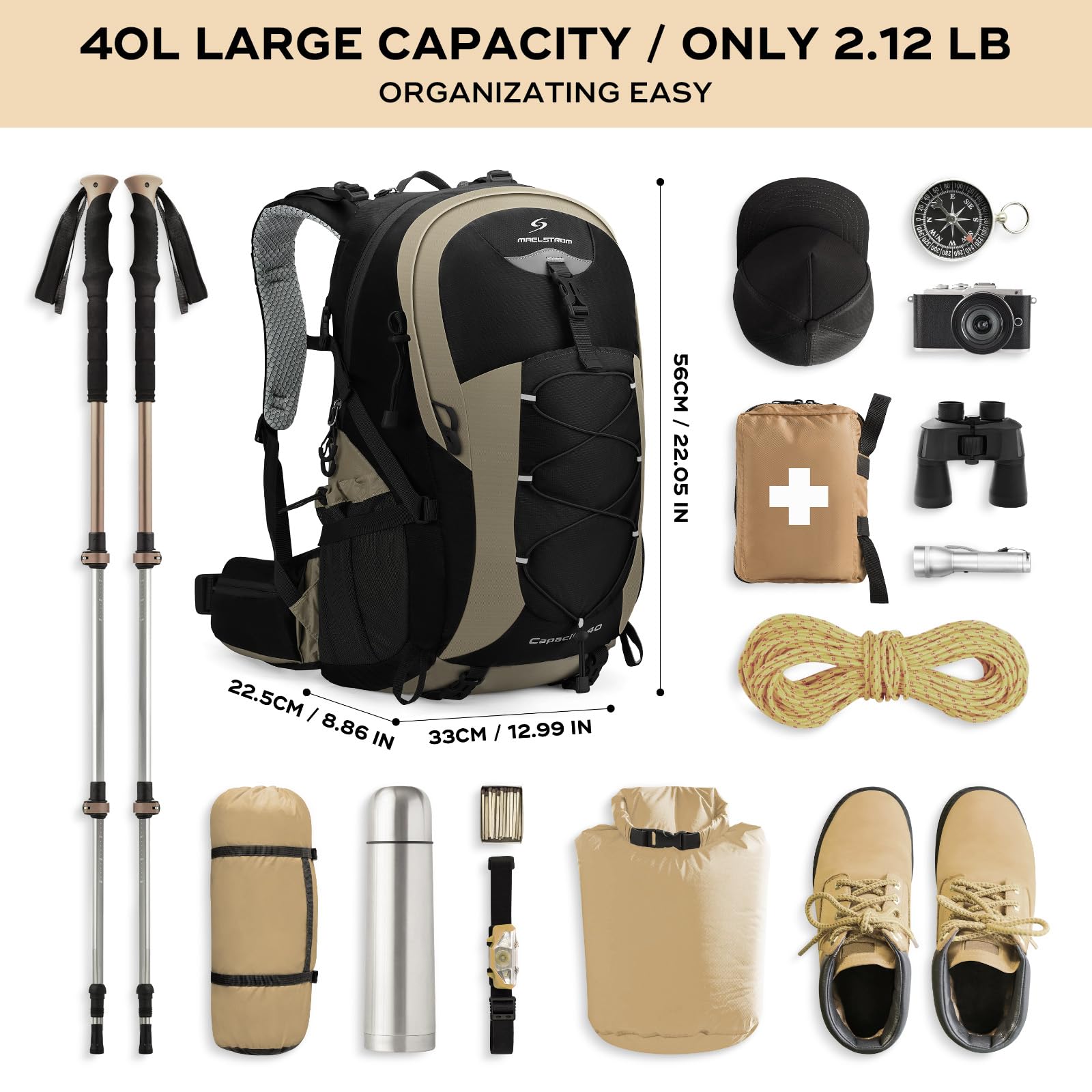 Waterproof Hiking Pack with Rain Cover