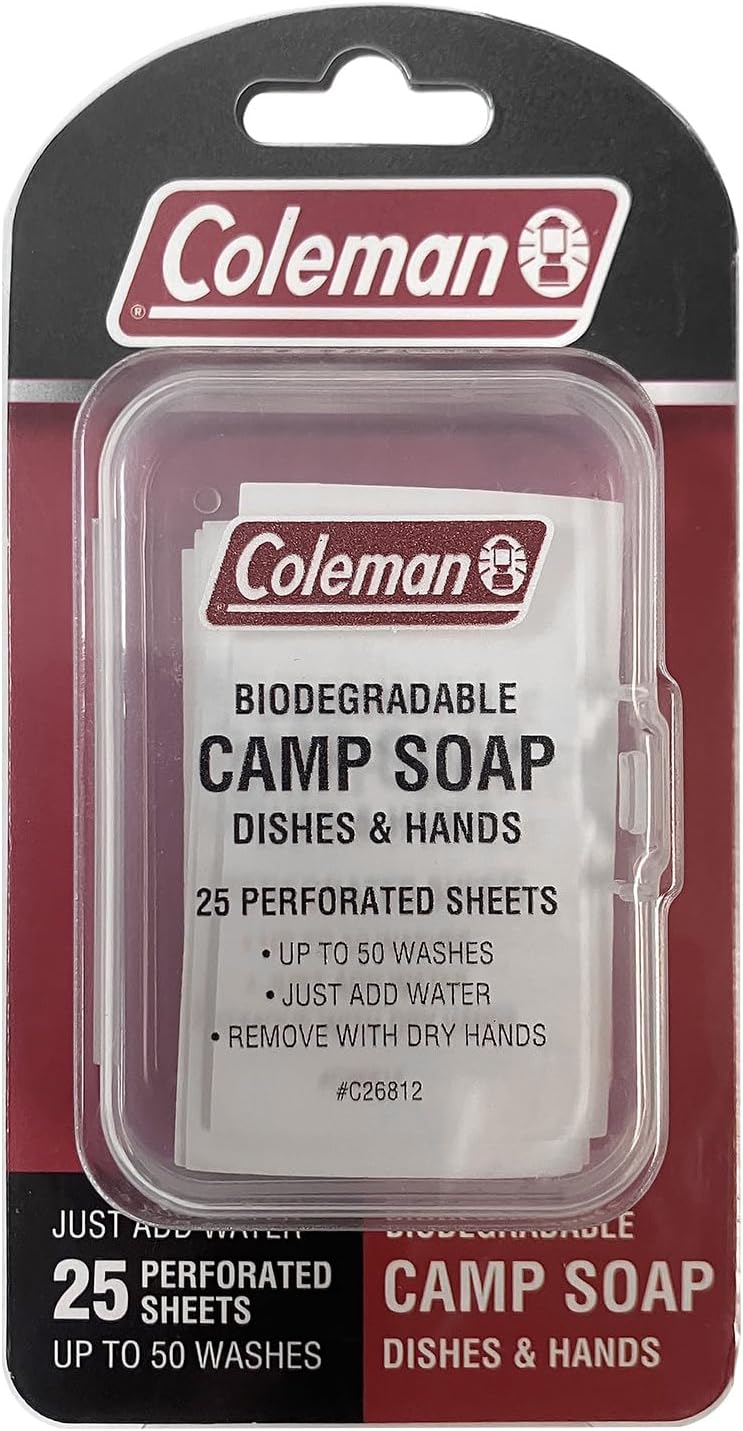 Coleman Camp Soap Sheets – 25 Travel Soap Sheets, TSA-Approved for Travel