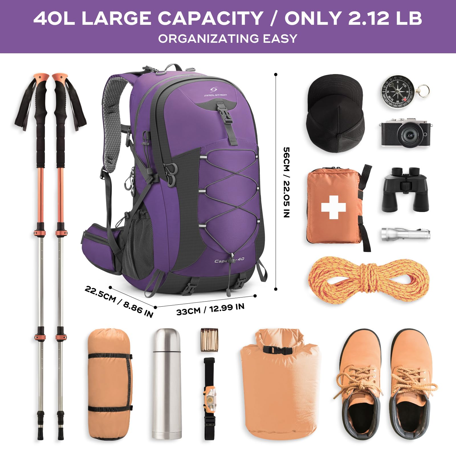 Waterproof Hiking Pack with Rain Cover