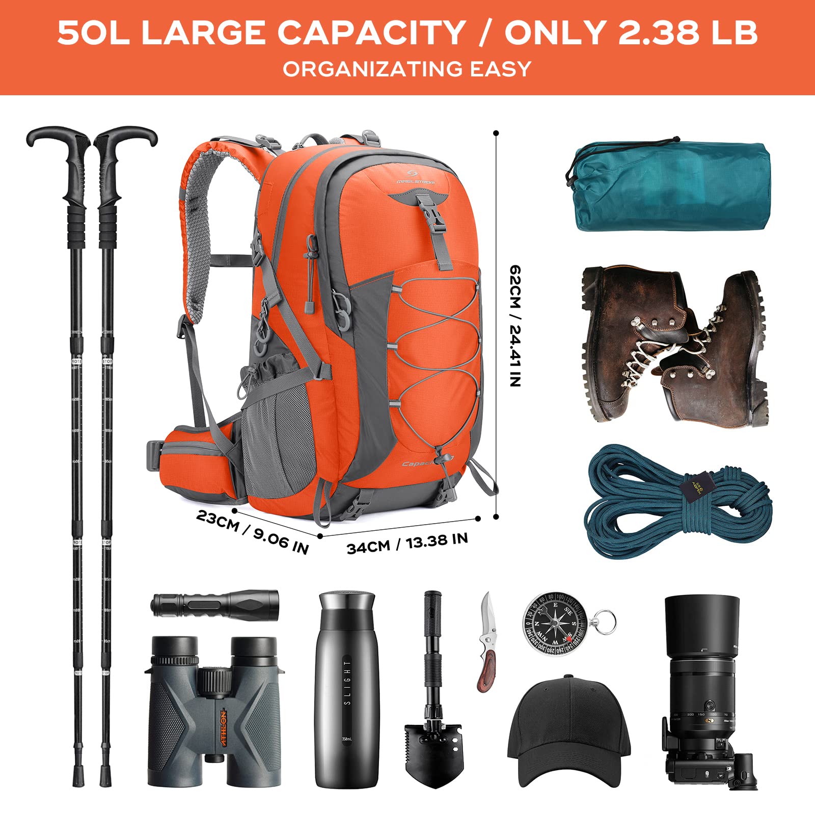 Waterproof Hiking Pack with Rain Cover