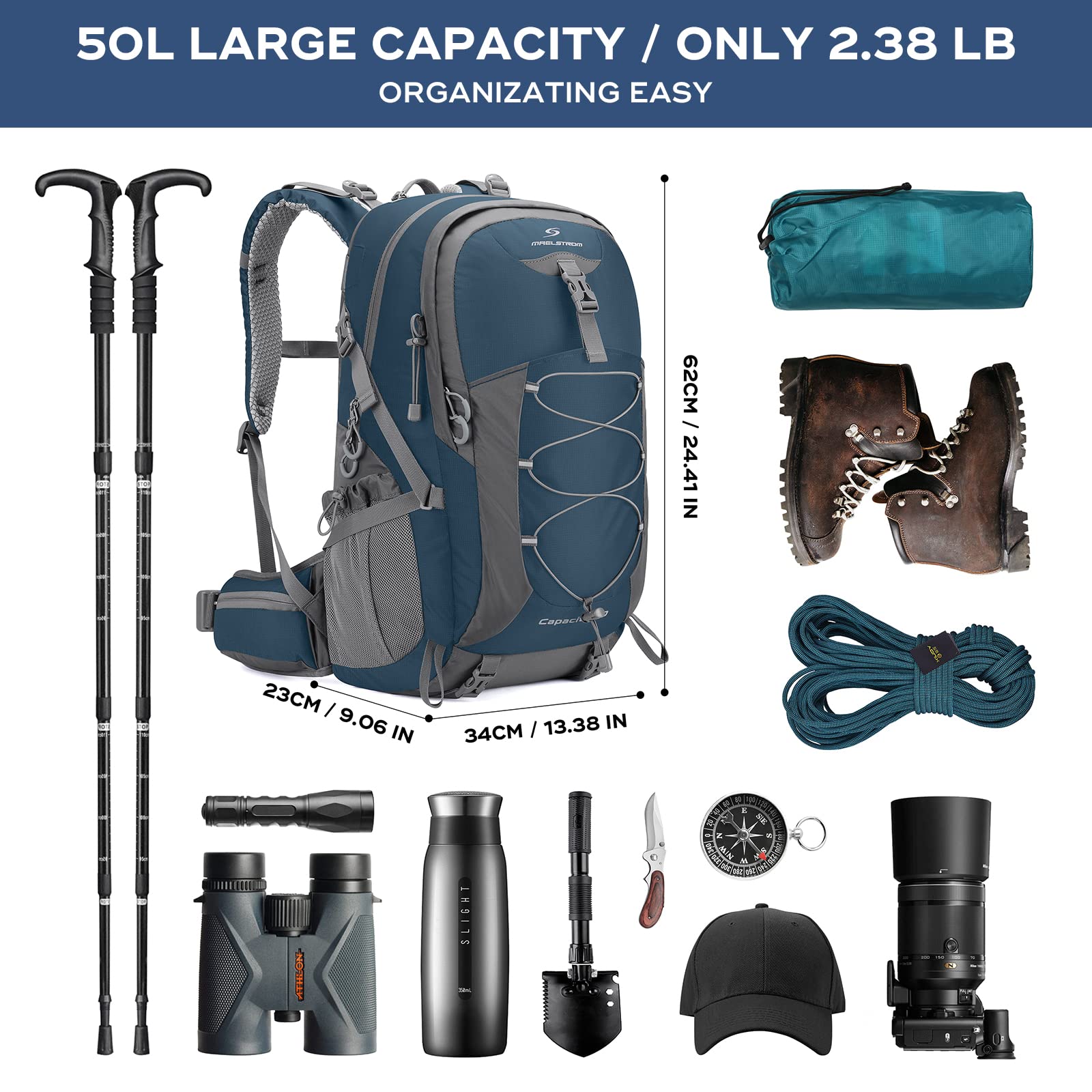Waterproof Hiking Pack with Rain Cover