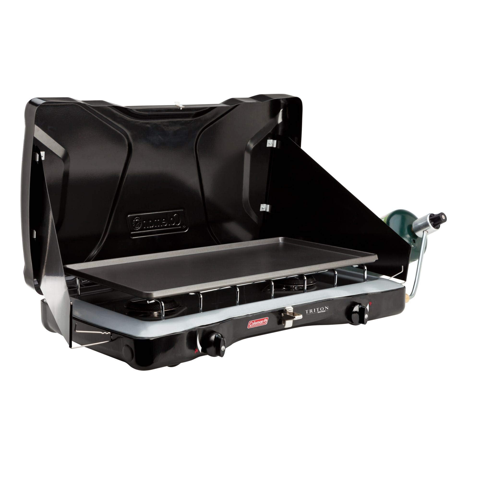 Coleman Triton 2-Burner Propane Stove, Portable Camping Cooktop with 2 Adjustable Burners & Wind Guards