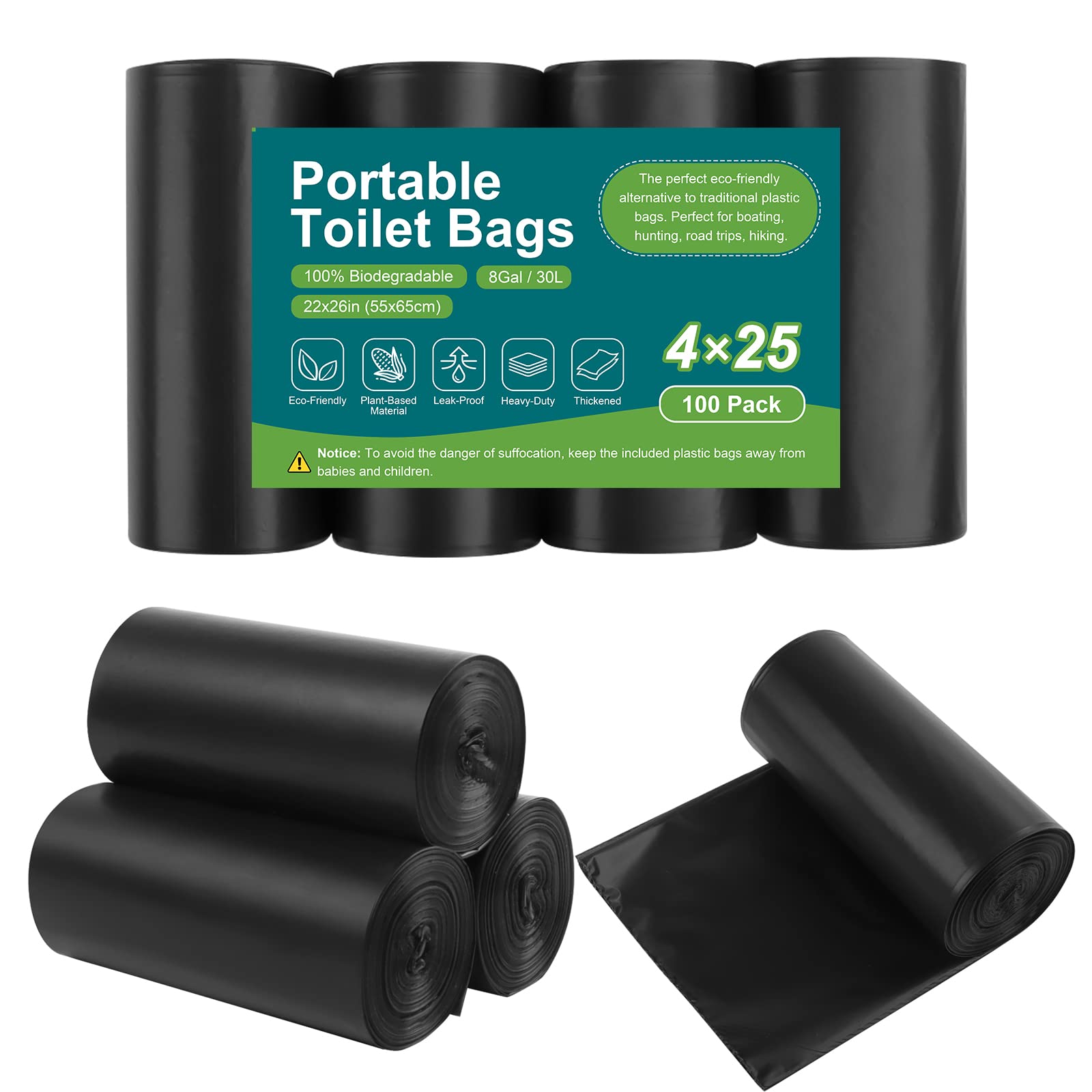 Portable Biodegradable Camping 8 Gallon Waste Bags for 5-8 Gallon Bucket Toilet