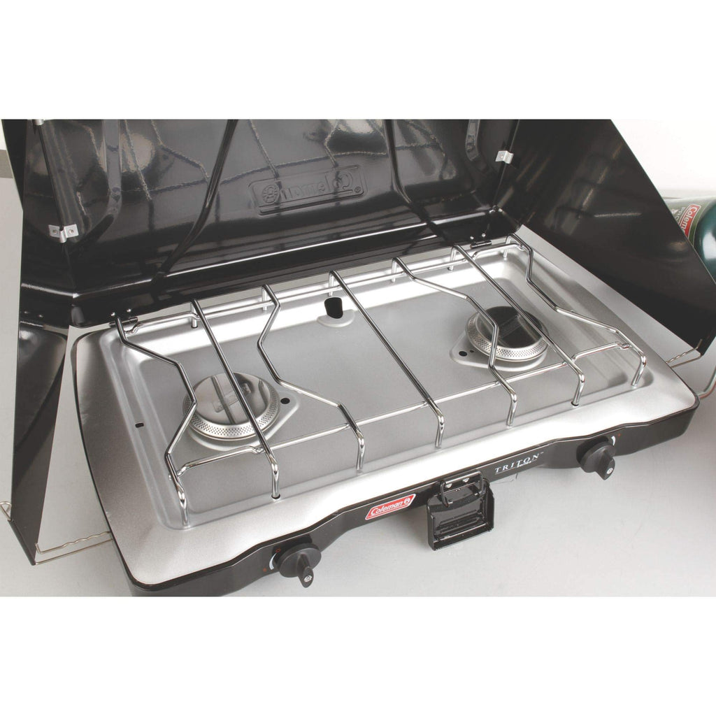 Coleman Triton 2-Burner Propane Stove, Portable Camping Cooktop with 2 Adjustable Burners & Wind Guards
