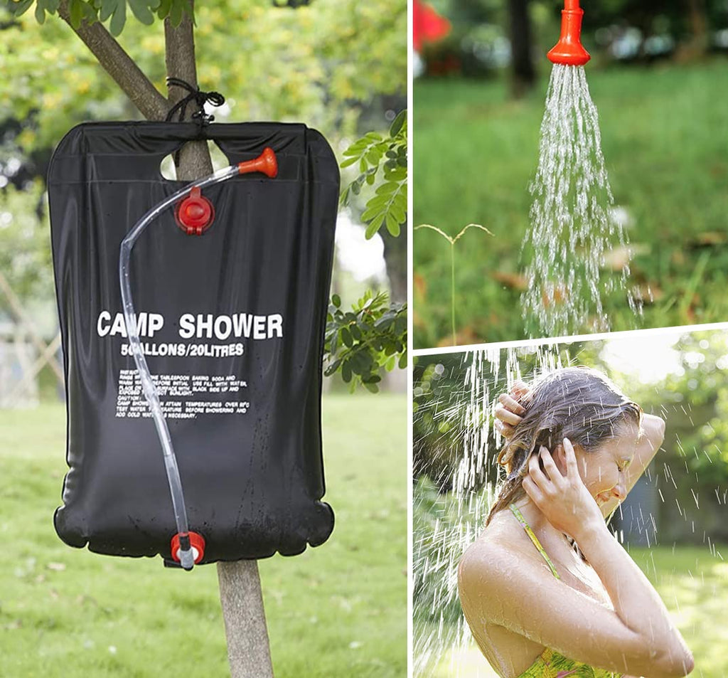 5 Gallons/20L Camping Shower Bag, Portable Shower Bag with Removable Hose and On-Off Switchable