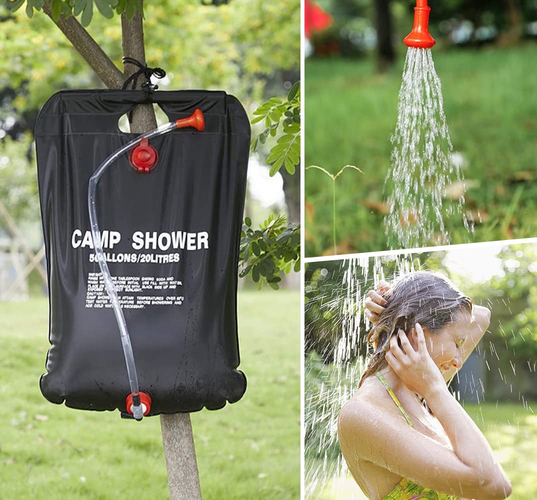 5 Gallons/20L Camping Shower Bag, Portable Shower Bag with Removable Hose and On-Off Switchable