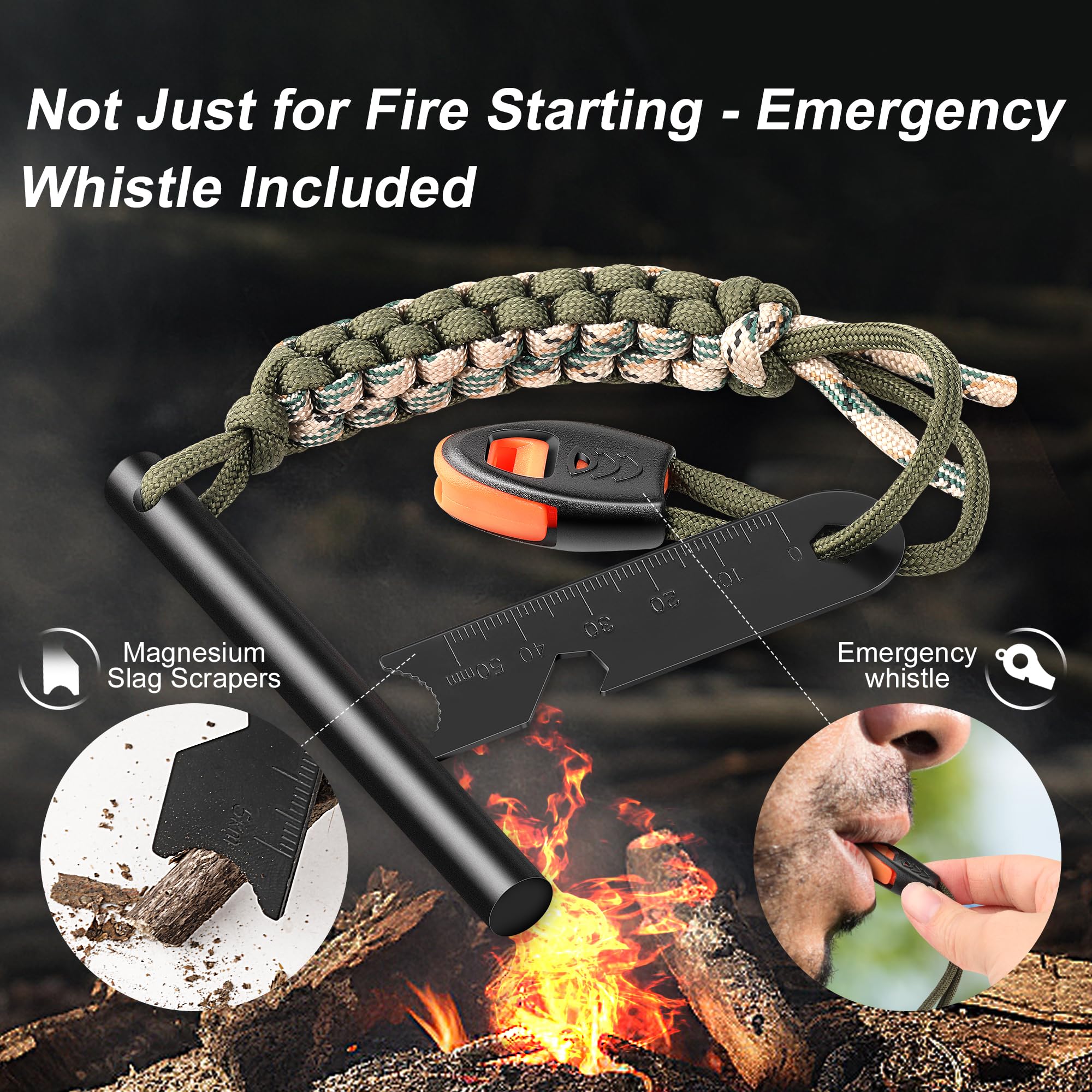 Ferro Rod Flint Fire Starters and Steel Survival Tool with Paracord