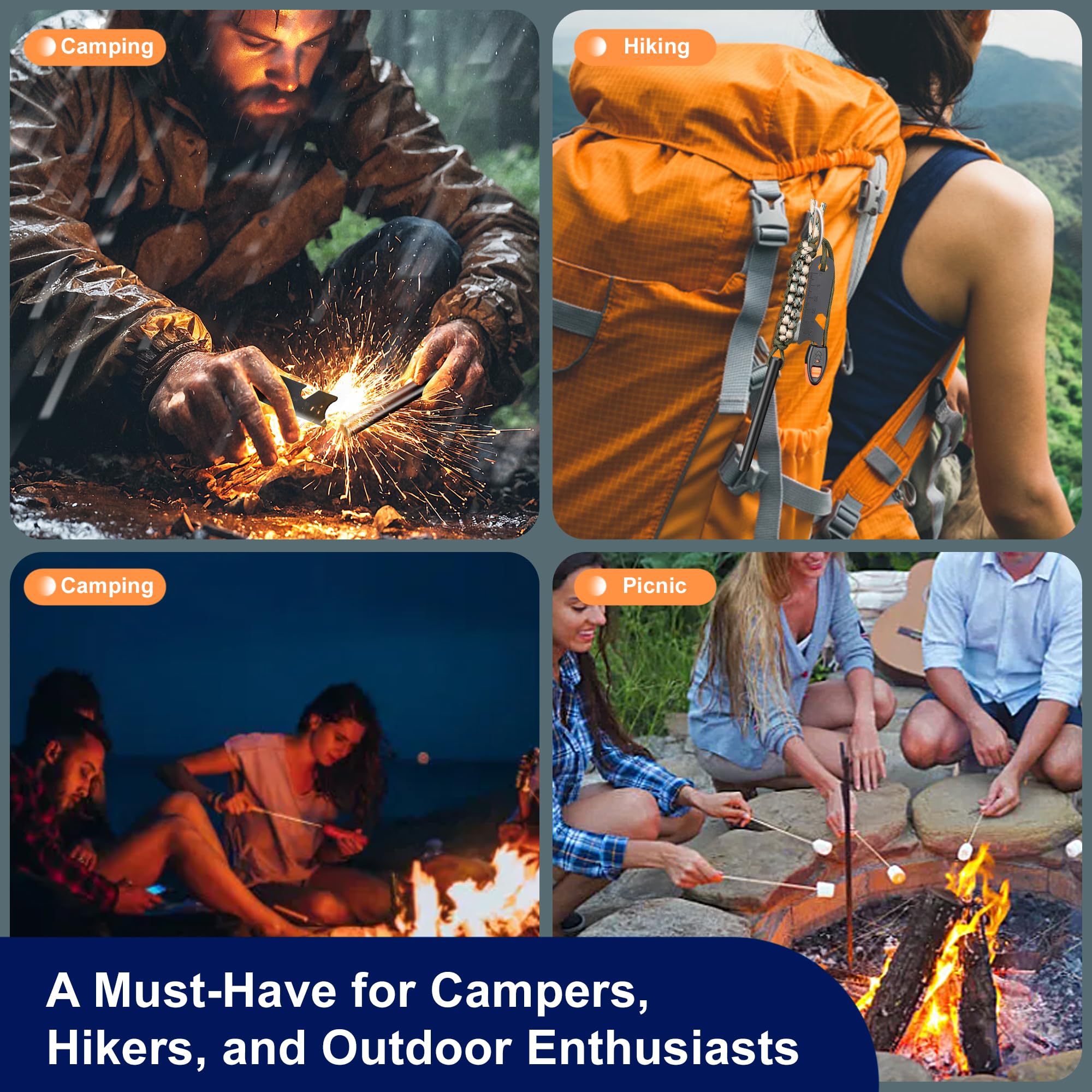 Ferro Rod Flint Fire Starters and Steel Survival Tool with Paracord