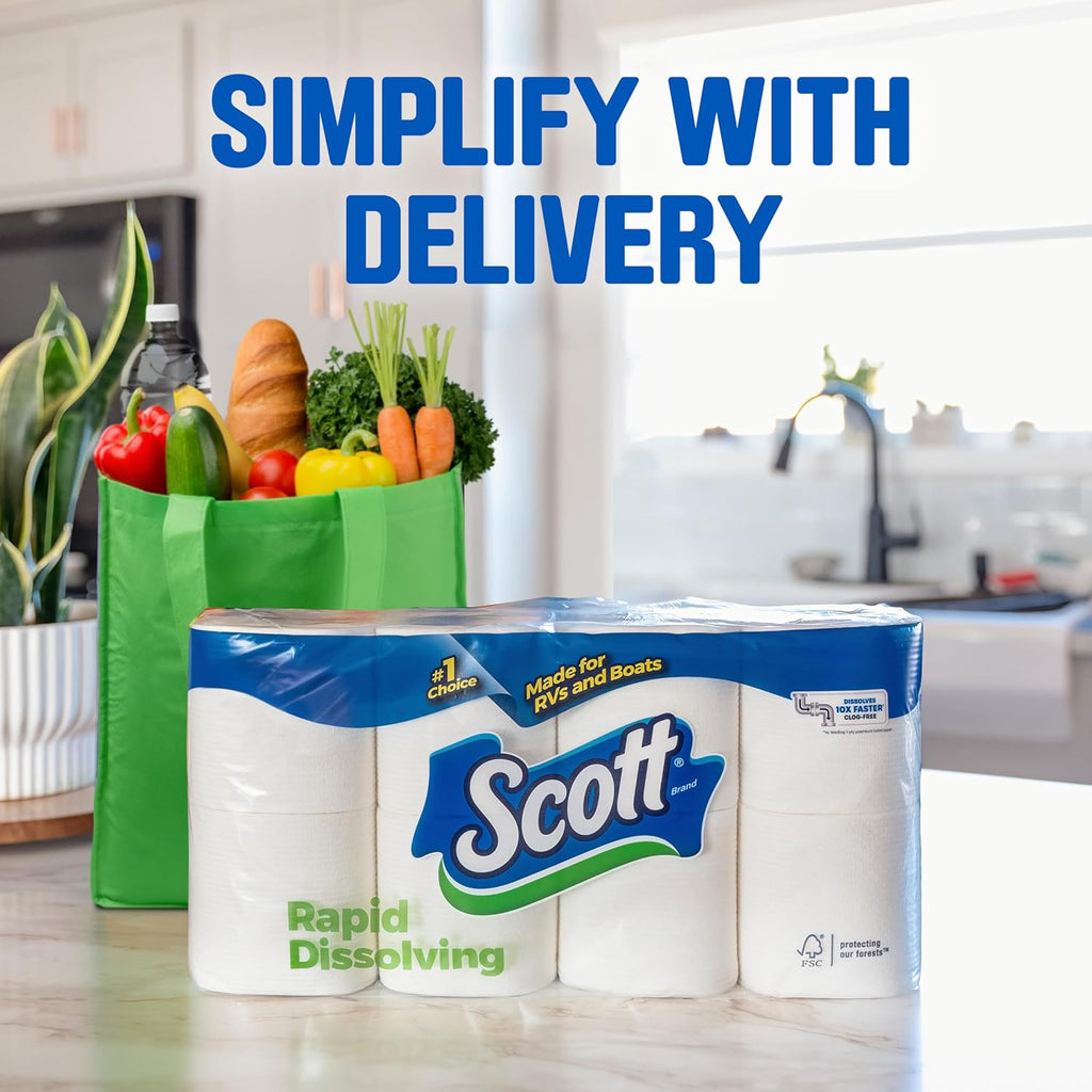 Scott Rapid-Dissolving Toilet Paper, Septic-Safe, for RVs and Boats, Biodegradable