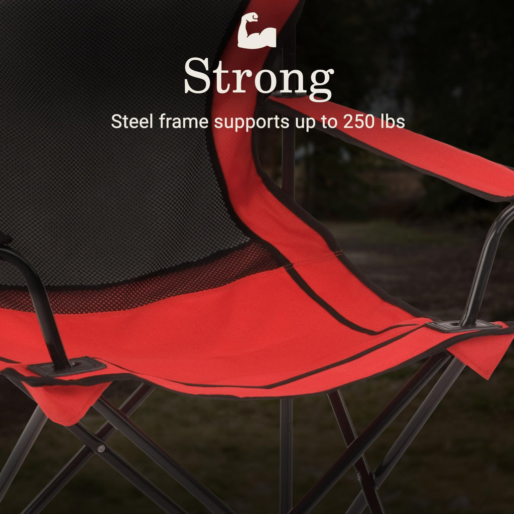 Coleman Broadband Mesh Quad Camping Chair with Carry Bag & Cup Holder, Cooling Mesh Back with Adjustable Arms, Great for Camping, Tailgating, Firepits, Patio, & More
