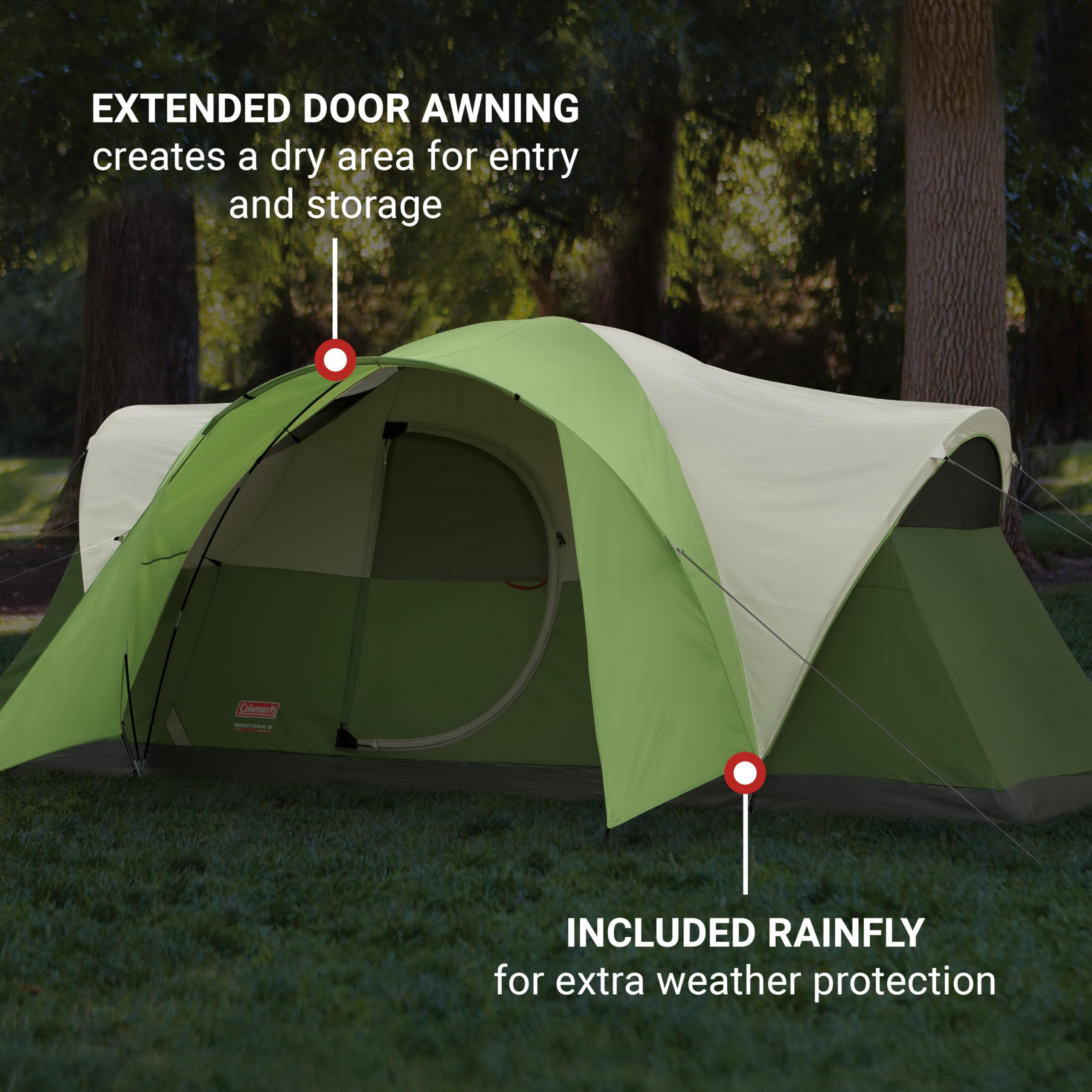 Coleman Montana 8-Person Camping Tent with Rainfly, Weatherproof Family Tent Sets Up in 15 Mins, Fits Multiple Airbeds