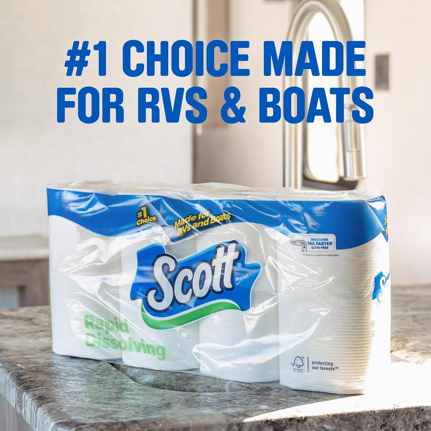 Scott Rapid-Dissolving Toilet Paper, Septic-Safe, for RVs and Boats, Biodegradable
